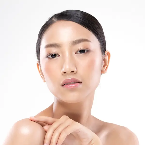 Asian woman's face wearing Glass Swan concept