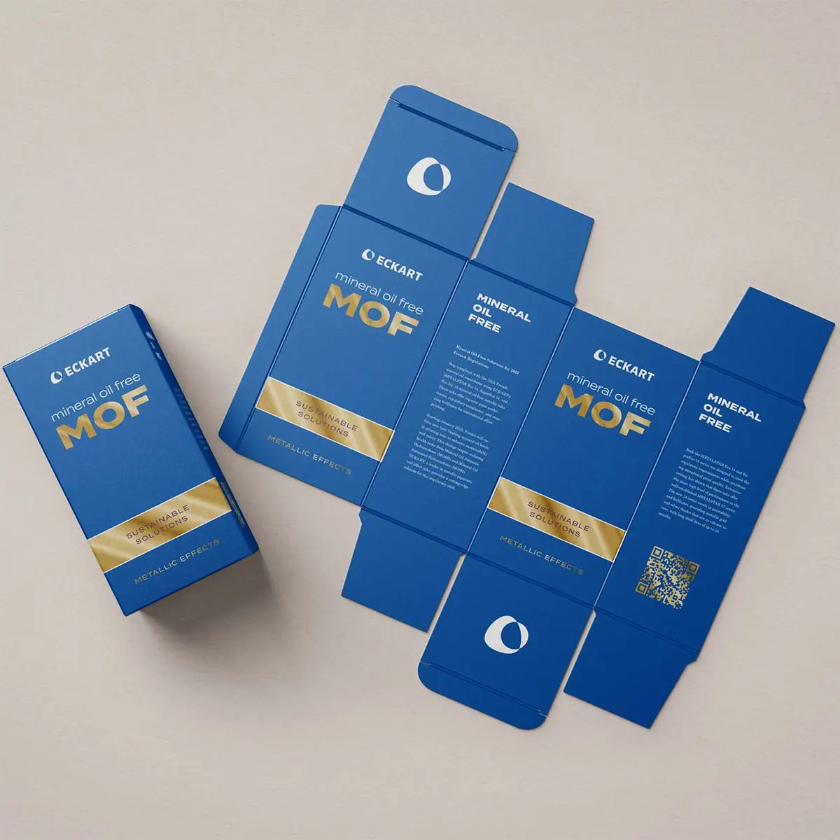 Folding carton boxes decorated with mineral oil free (MOF) inks.